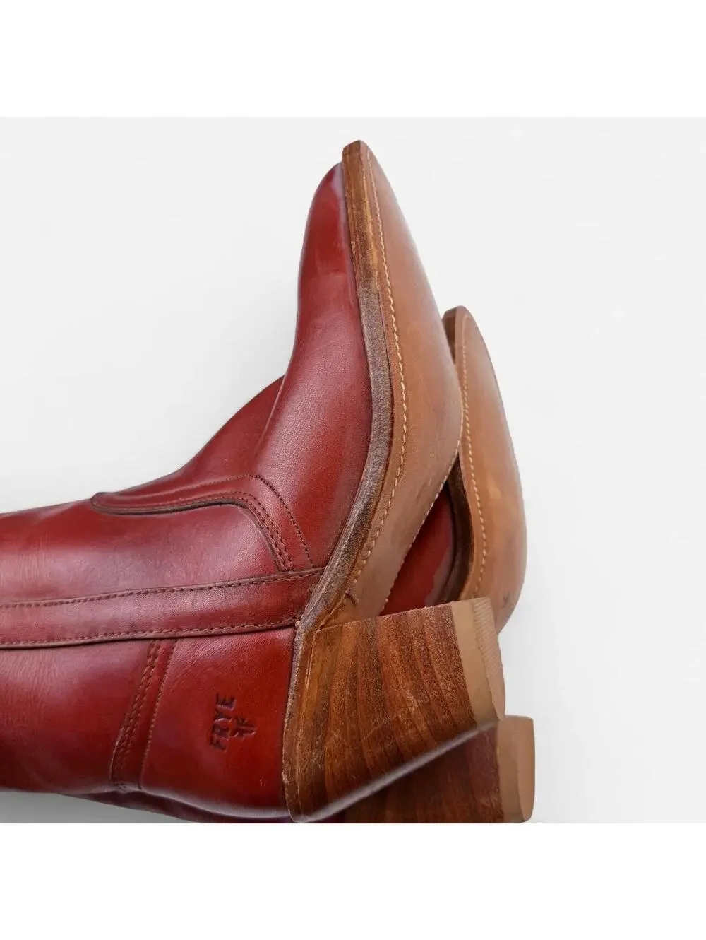 Frye 70s Campus Boots Tall Leather Stacked Heel in Oxblood Burgundy